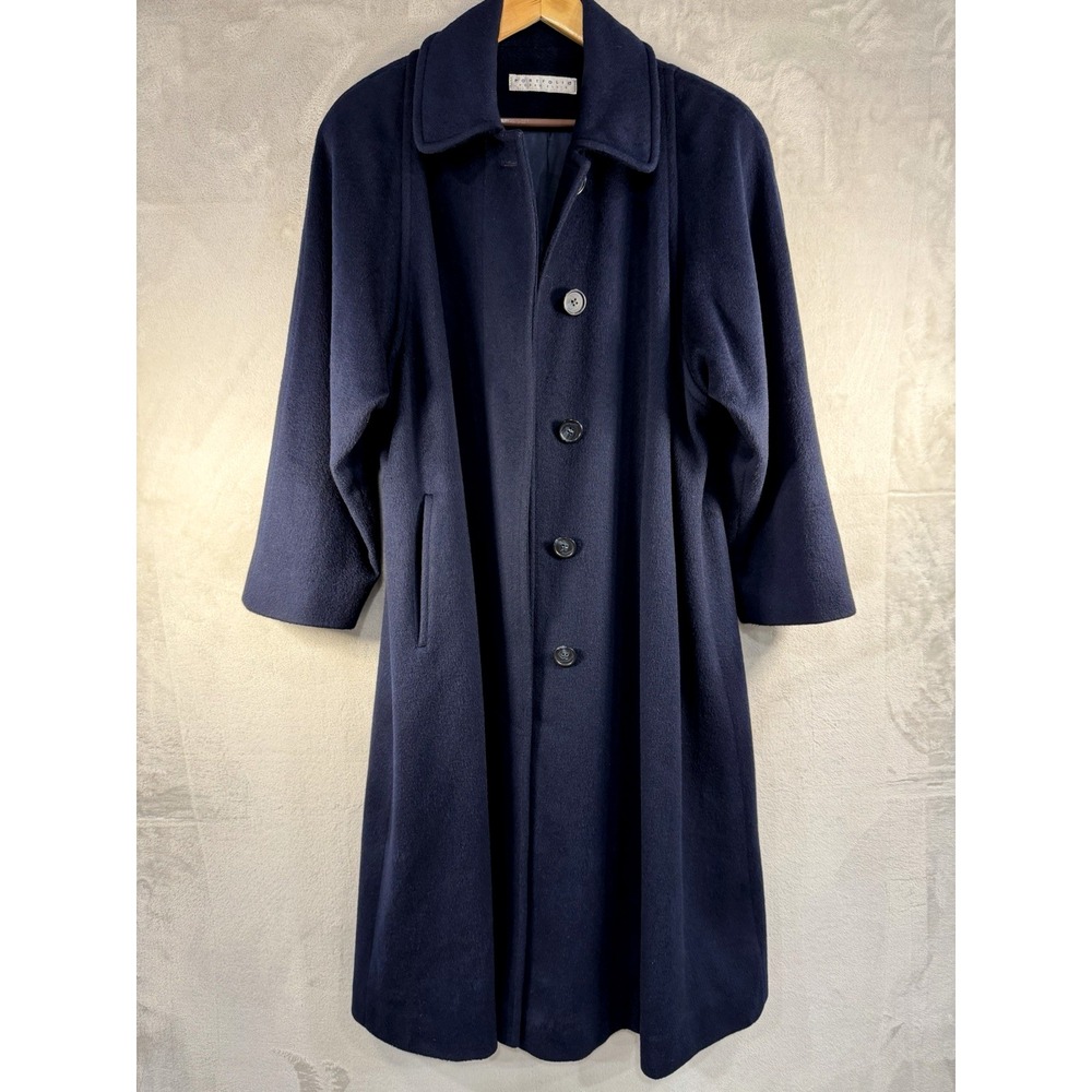 Vintage 100% Wool Women's Long Trench Coat Overcoat Perry Ellis Portfolio Size 6